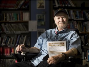 MONTREAL, QUE.: DECEMBER 8, 2014 -- 92 year old WWII veteran Wolf William Solkin started a newsletter called Veterans' Voice about a year ago, residing at the Ste-Anne's Hospita, in the west end of Montreal, Monday December 8, 2014.  (Vincenzo D'Alto / Montreal Gazette)