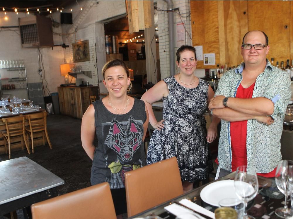  The owners of Grumman'78 restaurant: left to right, Gaëlle Cerf, Hilary McGown, middle,  Marc-André Leclerc right in August 2014.