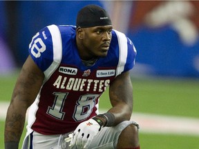 Montreal Alouettes Jamel Richardson reacts after the Alouettes lost to the Toronto Argonauts 20-27 during the CFL Eastern Final at the Olympic Stadium, pictured in Montreal on Sunday, November 18, 2012.