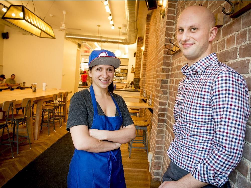 MONTREAL, QUE.: NOVEMBER 20, 2014 --  Co-owners Raquel Zagury left and David Bloom right, of Sumac a middle Eastern restaurant in  St. Henri, Montreal, on Thursday, November 20, 2014. (Peter McCabe / MONTREAL GAZETTE)
