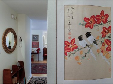 A watercolour scroll from Beijing in a hallway area.