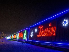 The CP Holiday Train sits at the Beaconsfield train station, on Thursday, November 27, 2014. Donations of non-perishable food items were collected for Moisson Montréal.