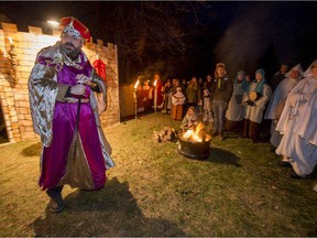 MONTREAL, QUE.: NOVEMBER 29, 2014 --  King Herod left,  speaks to travellers  during the 10th annual re-enactment of the Christmas story by the Hudson Community Baptist Church in St. Lazare, on Saturday, November 29, 2014. (Peter McCabe / MONTREAL GAZETTE)