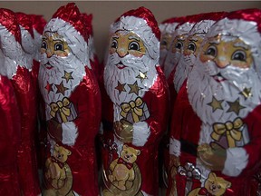 Santa foil wrapped chocolate figurines, during Christmas tree event at the Pointe Claire village on Saturday November 29, 2014. (Pierre Obendrauf / MONTREAL GAZETTE)
