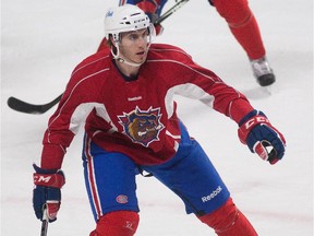 Defenceman Jarred Tinordi of the Hamilton Bulldogs during practice at the Bell Centre on Nov. 8, 2012.