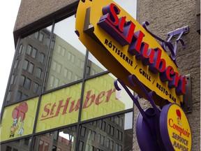 The St-Hubert restaurant sign mounted on the wall of Complexe Desjardins, pictured in  Montreal, October 27, 2011.