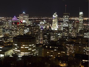 Montreal's skyline at night shot from the Mount Royal lookout on  Monday October 27, 2014.