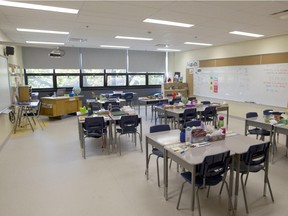 File photo:  One of the classrooms in the new wing at Ecole Notre-Dame-de-Grâce in Montreal, Thursday, September 25, 2014.  Ten classrooms and a new gymnasium have been added to the school.