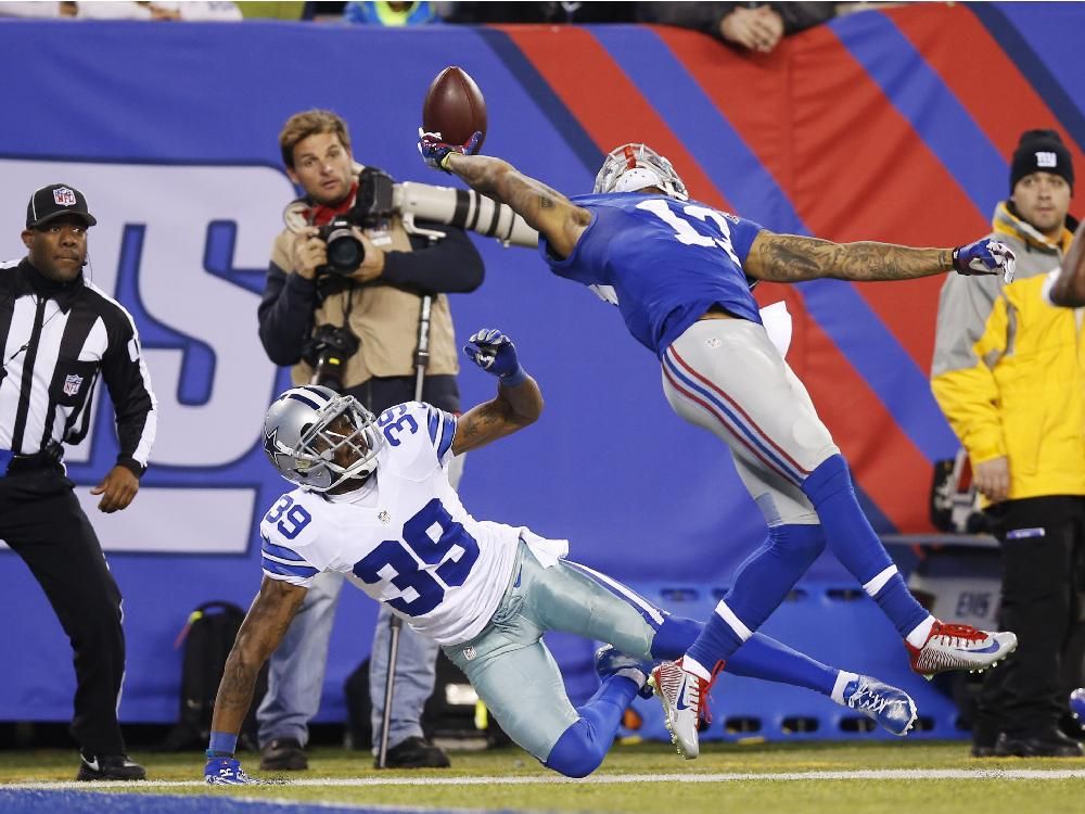 New York Giants Odell Beckham Jr. stands on the sidelines in the