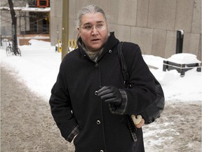 Pamela Mattock Porter leaves court after her request to have her bail conditions changed dec.19, 2013 in Montreal.