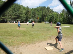 Children play baseball at Pripstein's Camp Mishmar.