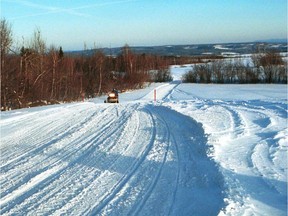 A snowmobile trail 45 kms north of Valcourt.