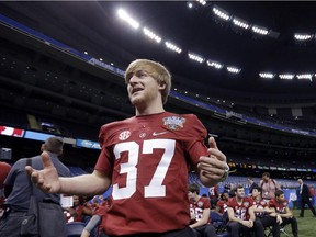 Alabama defensive back Daniel Geddes talks to reporters during media day for the Sugar Bowl at the Mercedes-Benz Superdome in New Orleans on Dec. 30, 2014.
