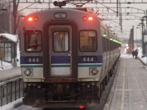 The westbound train to Deux-Montagnes leaves the TMR station.