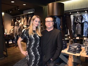 Rhianna Weaver, wife of Montreal Canadiens defenceman Mike Weaver, and Jack & Jones retail-chain executive Frank Rocchetti, in mid-December 2014 at the Jack & Jones store in Place Montreal Trust.