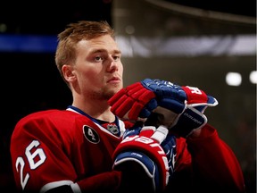 The Canadiens' Jiri Sekac looks on during the hardest-shot event at the NHL All-Star Skills Competition at Nationwide Arena in Columbus, Ohio, on Jan. 24, 2015.