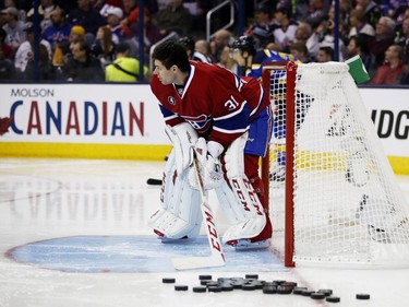 Carey Price of the Montreal Canadiens and Team Foligno tends goal during the Gatorade NHL Skills Challenge Relay event of the 2015 Honda NHL All-Star Skills Competition at Nationwide Arena on January 24, 2015, in Columbus, Ohio.