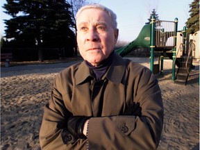 Former Côte St. Luc councillor Isadore Goldbert in Sir Walter Scott Park, to be named after him in December 2001 photo.