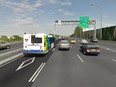 Artist rendering of what reserved bus lane will look like on eastbound Highway 20.