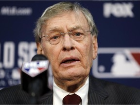 Baseball commissioner Bud Selig speaks at a news conference before Game 2 of the World Series between the Kansas City Royals and San Francisco Giants on Oct. 22, 2014, in Kansas City, Mo.