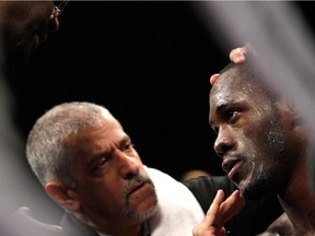 Deontay Wilder is treated by Montreal's Russ Anber in his corner between rounds during his WBC heavyweight title fight against Bermane Stiverne at the MGM Grand Garden Arena on Jan. 17, 2015 in Las Vegas, Nev. Wilder took the title by unanimous decision.