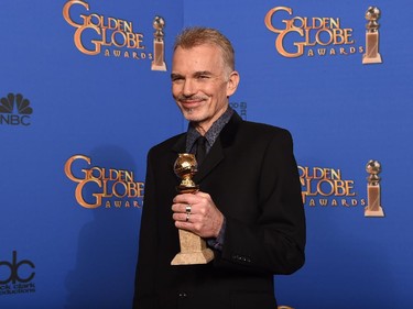 Billy Bob Thornton poses in the press room with the award for best actor in a miniseries or television film for "Fargo" at the 72nd annual Golden Globe Awards at the Beverly Hilton Hotel on Sunday, Jan. 11, 2015, in Beverly Hills, Calif.