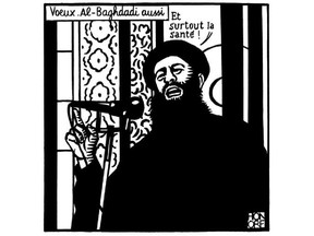 Charlie Hebdo's recent cartoon of an ISIS leader wishing people Happy New Year. (Charlie Hebdo)