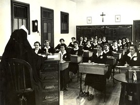 Class taught in French at Villa Maria school in Montreal, around 1954.