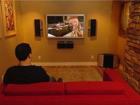 A flat-screen TV in the basement hooked up to speakers and the Internet can give a person comfort.