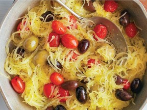 Liven up spaghetti squash with tomatoes and olives to make this quick casserole.