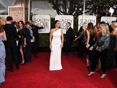 Julia Louis-Dreyfus arrives at the 72nd annual Golden Globe Awards at the Beverly Hilton Hotel on Sunday, Jan. 11, 2015, in Beverly Hills, Calif.