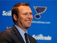 Martin Brodeur announces his retirement during a news conference at the Scottrade Center in St. Louis on Jan. 29, 2015.