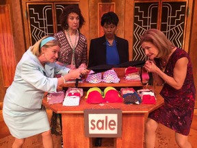 Menopause players create upbeat, lovable charactes: Janet Martin as Iowa Housewife, left, Nicole Robert as Earth Mother, Michelle E. White as Professional Woman and  Jayne Lewis as Soap Star.