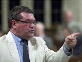 Bloc Québécois whip Michel Guimond speaks in the House of Commons on Parliament Hill in Ottawa on June 2, 2010. Guimond has died of heart failure at the age of 61.