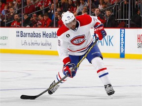 The Canadiens' P.K. Subban takes a slapshot against the Devils during game at New Jersey's Prudential Center on Jan. 2, 2015.