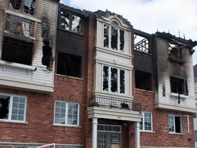 MONTREAL, QUE: April 16, 2011. --  The 8-condo building at 230 Jean-Claude Tremblay St. in Vaudreuil-Dorion that was destroyed by a fire early friday April 15, 2011. (Peter McCabe / THE GAZETTE )