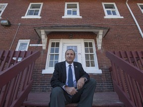 Allan Farkas sits in front of Portage rehab centre in Beaconsfield Monday, April 22, 2013.