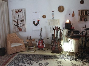 A corner of Marc Gagnon's apartment is dedicated to music.