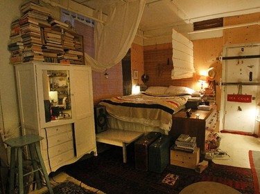 The bedroom in the corner of a 800-foot-square loft at Marc Gagnon's place.