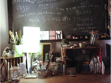 A closer look at Marc Gagnon's office area in his apartment in Mile End.