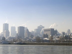 Haze over downtown Montreal on a sunny December day in 2009.