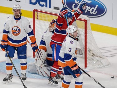 Brendan Gallagher celebrates goal by teammate Tomas Plekanec, not pictured, during the second period at the Bell Centre on Saturday, Jan. 17, 2015.