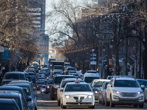 Street decorations on St. Laurent boulevard seen from the corner of Bagg street in Montreal on Tuesday, January 20, 2015.