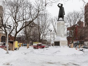 Work continues around Cabot Square at the corner of Ste-Catherine St. and Atwater Ave. in Montreal, on Jan. 27, 2015.