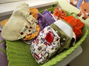Colourful cloth diapers. Switching to reusable diapers has been shown to produce overall savings of up to $1,000 a year for a family.