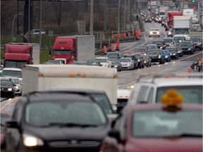 Long lines of heavy traffic bring the Champlain bridge in November 2013.