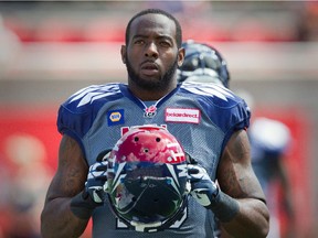 Alouettes receiver S.J. Green gets ready for CFL game against the Hamilton Tiger-Cats at Montreal's Molson Stadium on Sept. 7, 2014.