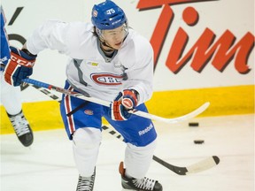 Charles Hudon takes part in the Canadiens rookie camp at the Bell Sports Complex in Brossard on Sept. 6, 2013.