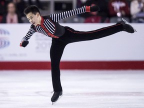 Nam Nguyen performs his free program to win the gold medal in the men's competition at the Canadian Figure Skating Championships Saturday, Jan. 24, 2015, in Kingston, Ont.