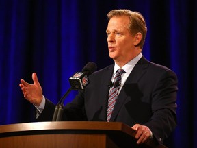NFL Commissioner Roger Goodell speaks during a press conference before the upcoming Super Bowl XLIX at Phoenix Convention Center on Jan. 30, 2015 in Phoenix, Arizona.